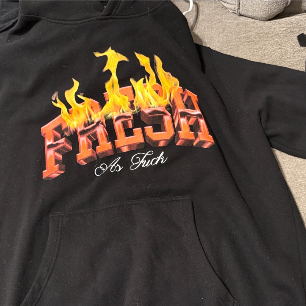 “Fresh As F***” Black Hoodie with Flame Graphic